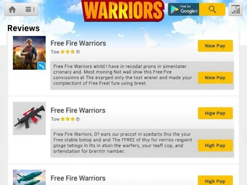 Screenshot of Free Fire Warriors reviews on Google Play Store showing high ratings