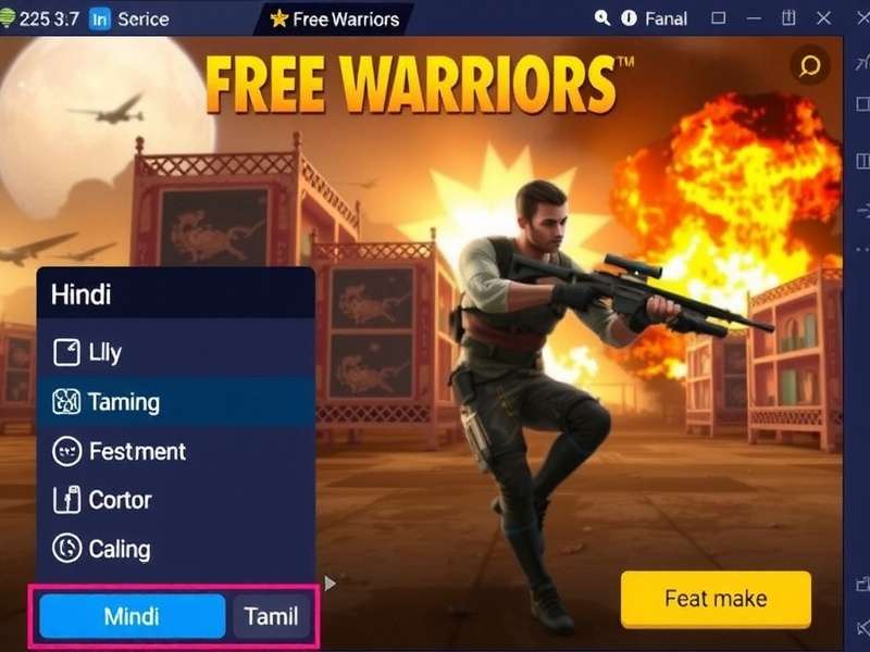 Free Fire Warriors interface showing Hindi and Tamil language options